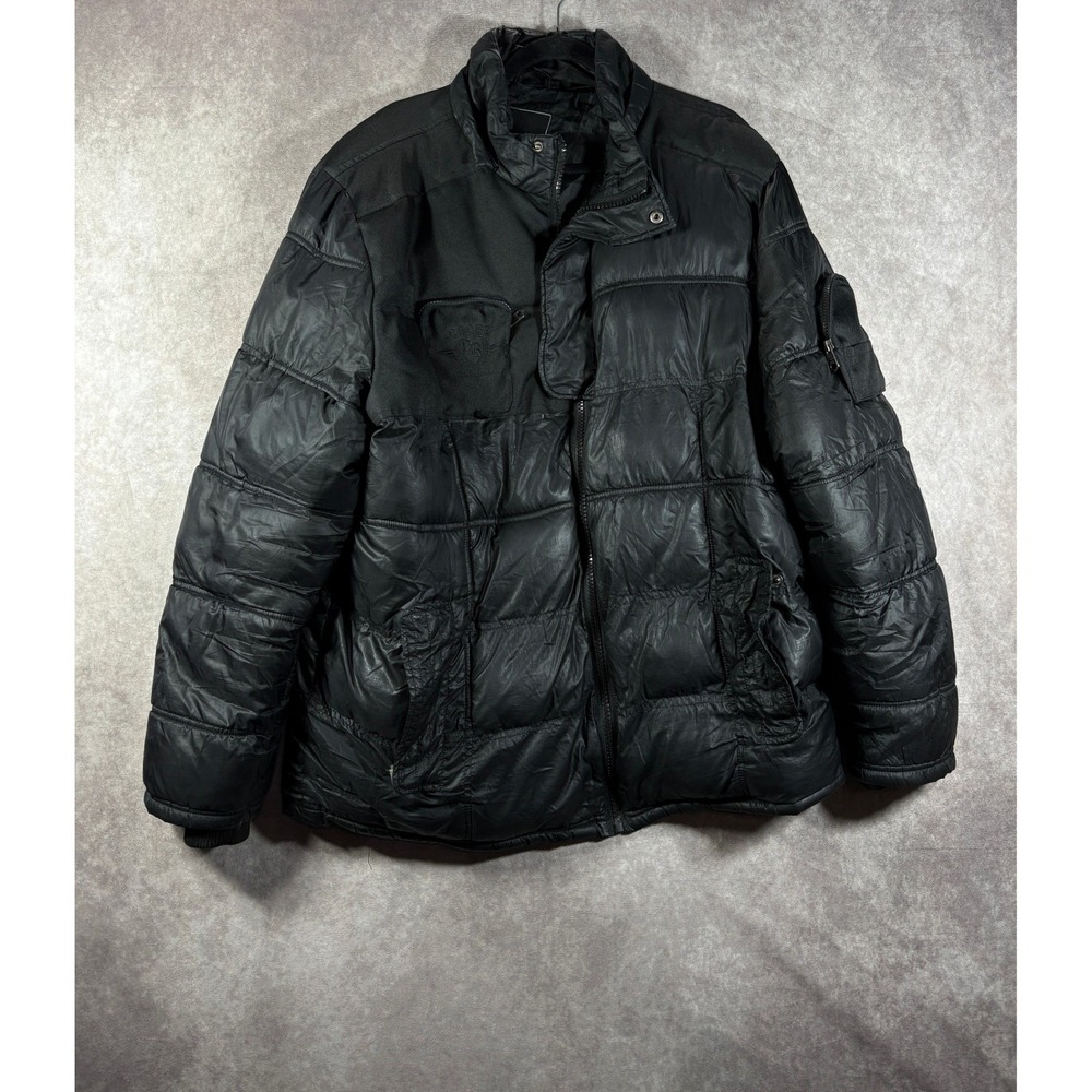 Coogi Puffer Jacket Mens 2XL Black Quilted Full Zip Canvas Trim Streetwear y2k